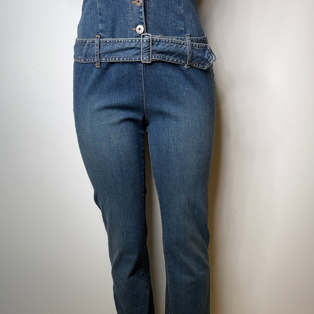 Hot Kiss Denim Short-Sleeve Jumpsuit in Blue - Picture 4 of 10